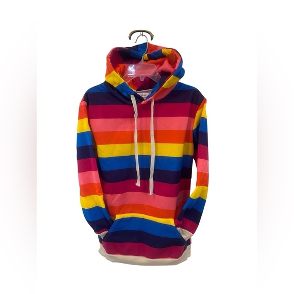 XUERUAI Colorful Striped Pullover Hoodie Ribbed Cuffs and Waist Size Medium NWT - Picture 1 of 9